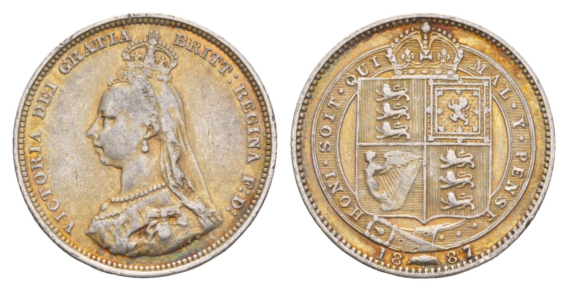 Великобритания 1 шиллинг 1887 Виктория (1837-1901) KM 761, Spink 3926 серебро    3711-924