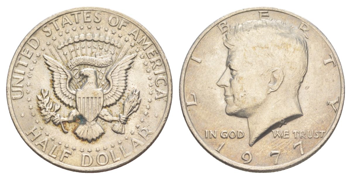 США 1/2 доллара (50 центов) 1977 Джон Кеннеди KM A202b медь плакированная медно-никелем aUNC 4536-1035