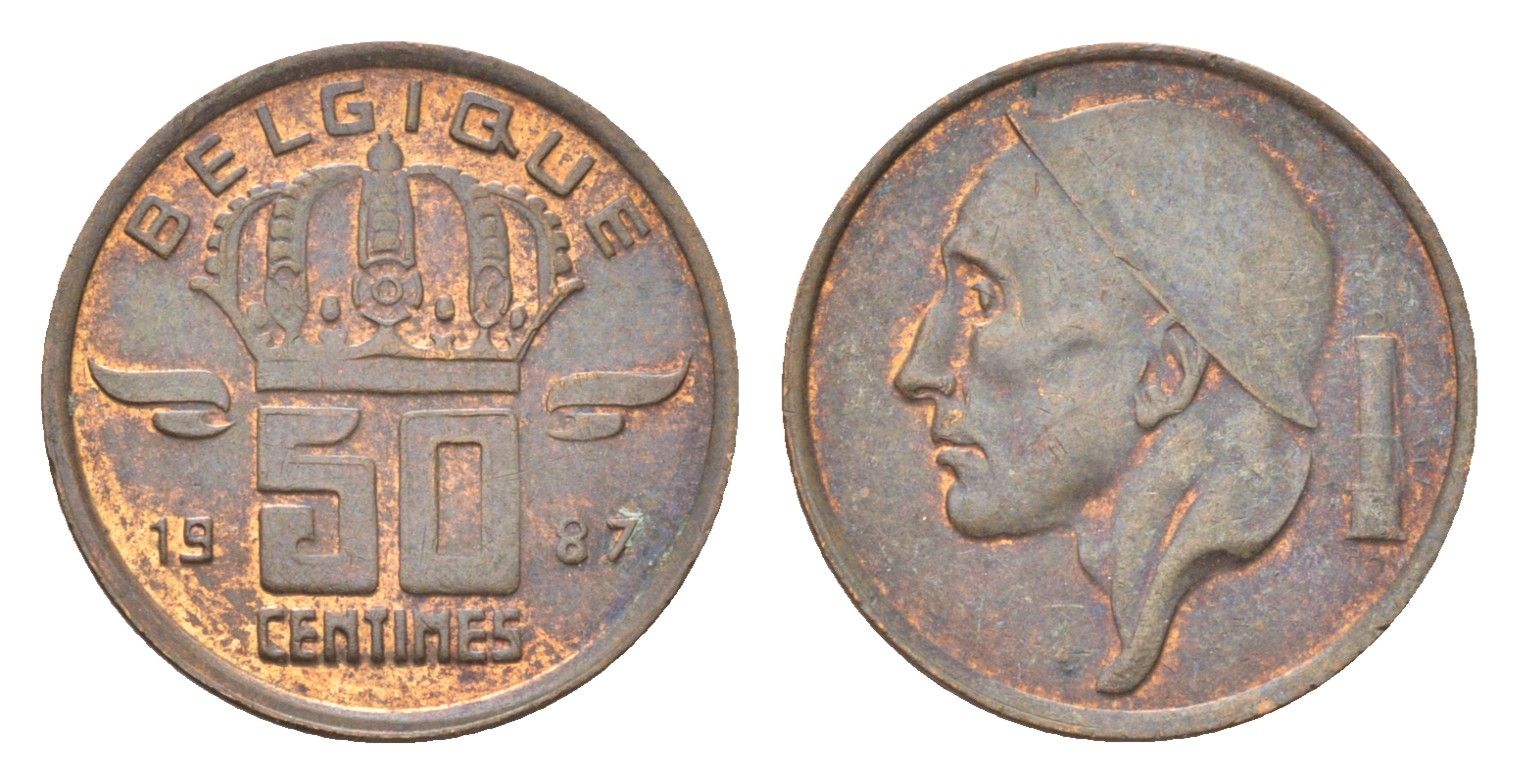 Бельгия 50 сантимов 1987 Belgique, Бодуэн I (1951-1993) KM 148 бронза 4705-234