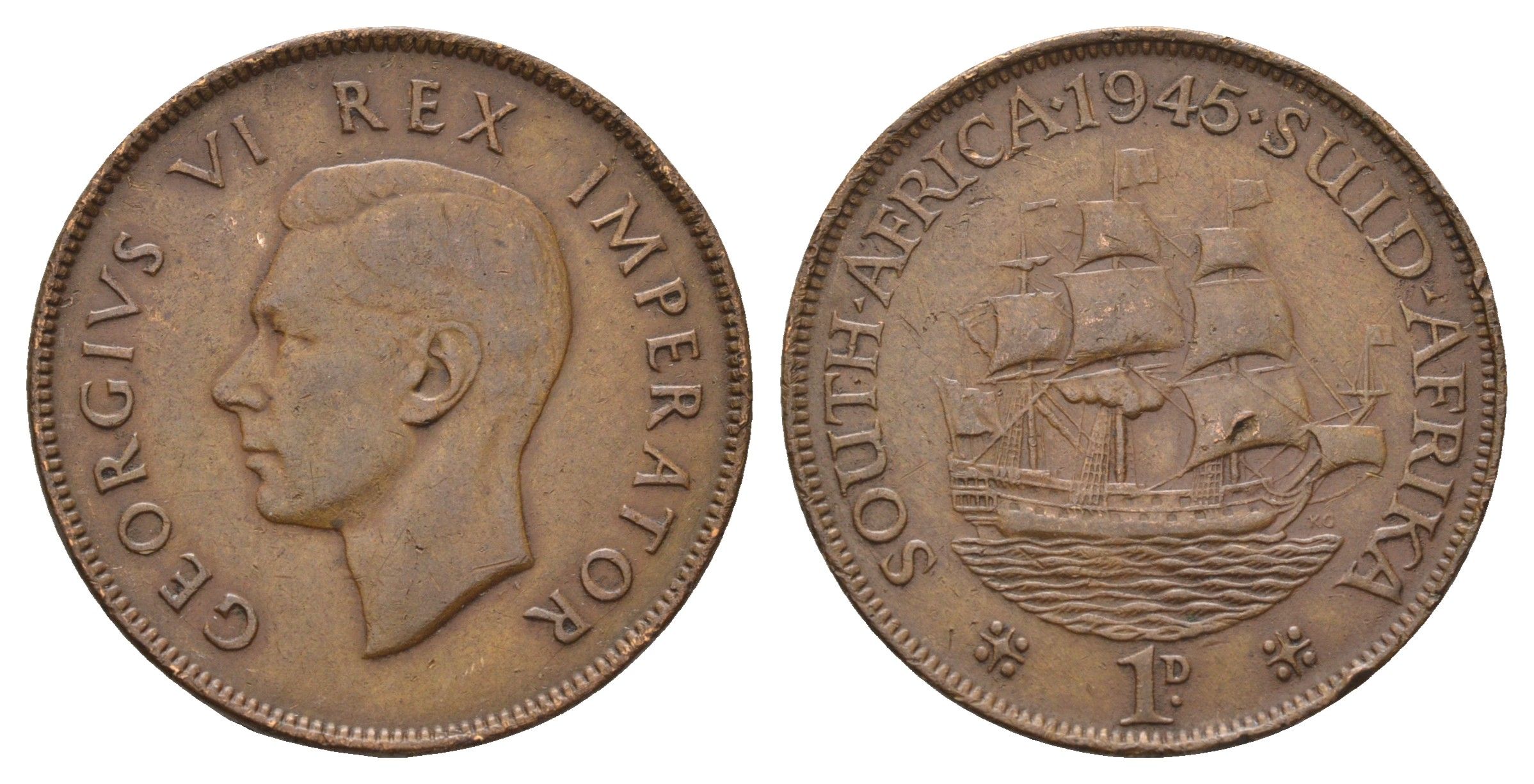 ЮАР 1 пенни 1945 Георг VI (1936-1952) KM 25 бронза 4123-933