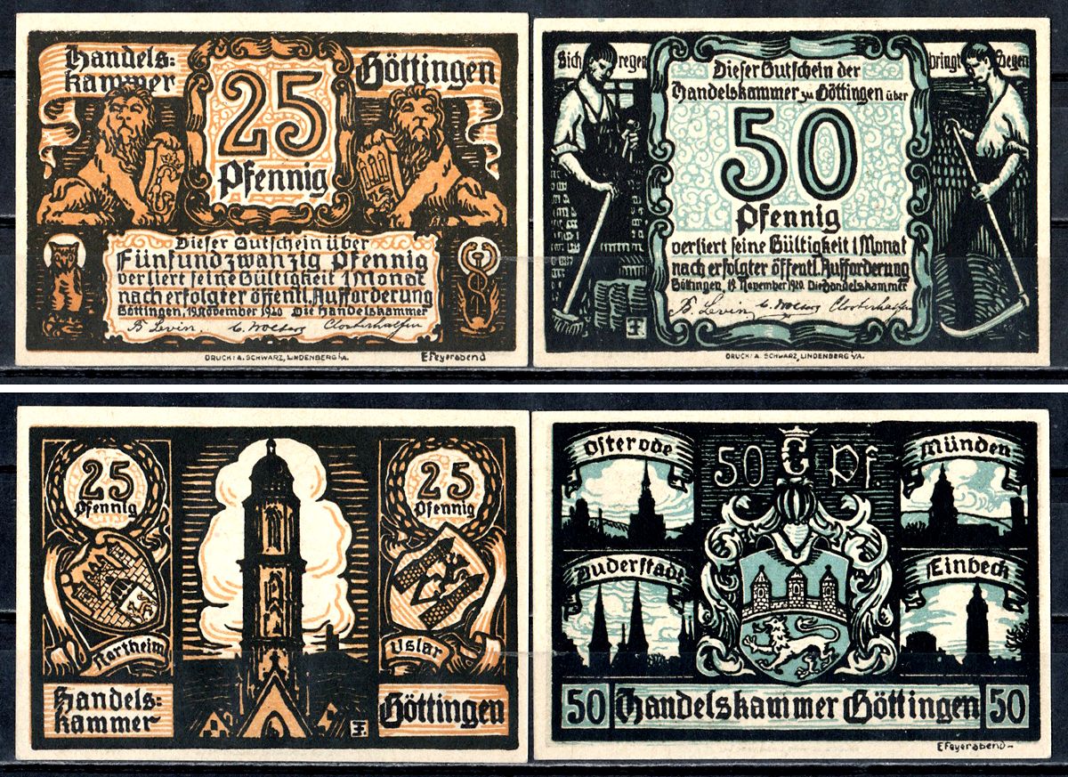 Геттинген (Пруссия, Ганновер) набор из 2 нотгельдов 1920 7556-11-3-1