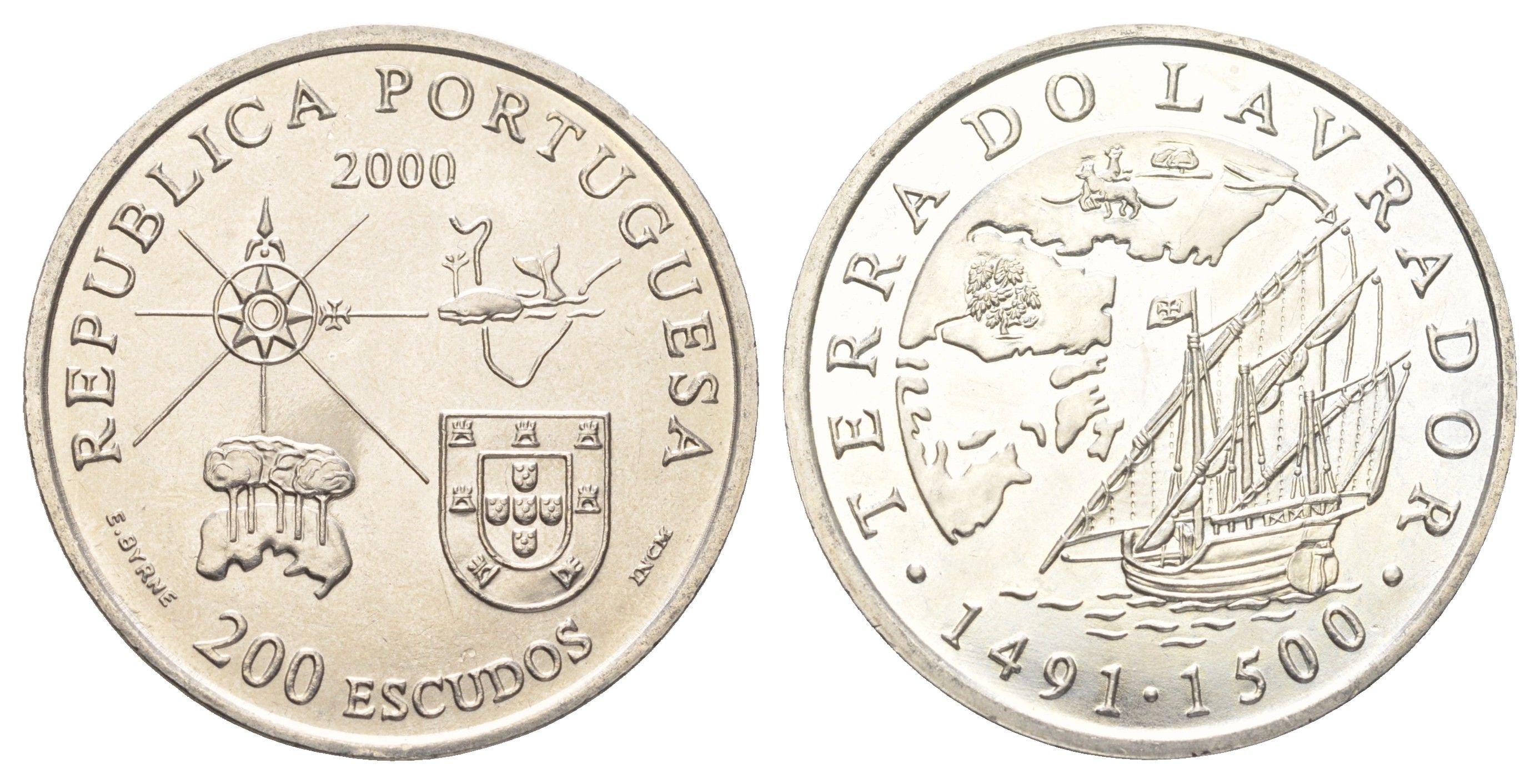 Португалия 200 эскудо 2000 Земля Лабрадор KM 728 медно-никель UNC 4677-613