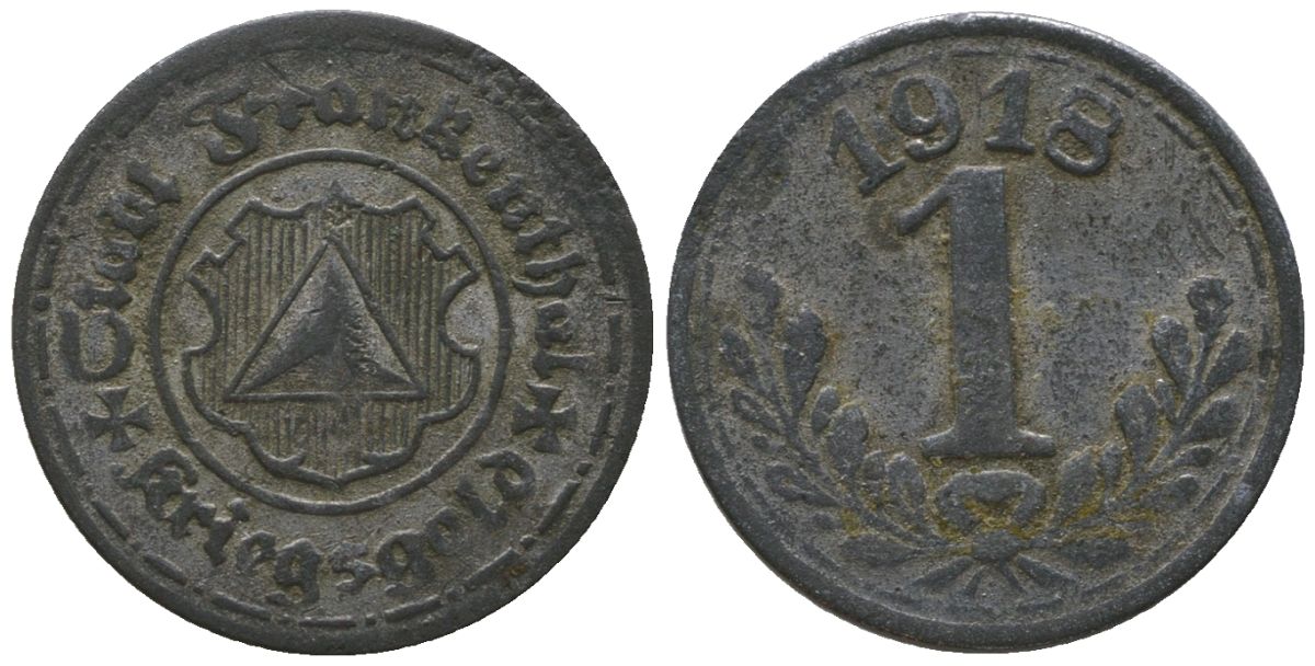 Франкенталь (Пфальц, Бавария) 1 пфенинг 1918 Funck 135.7, Men05 7460.10, Men18 9381.10 цинк 4596-137