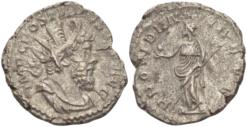 Римская Империя (императоры в Галлии) антониниан 260 - 269 Постум. IMP C POSTVMVS P F AVG / PROVIDENTIA AVG, Провиденция, держащая скипетр и сферу, Колония Агриппины, Very fine RIC 323 биллон 1073-13-65