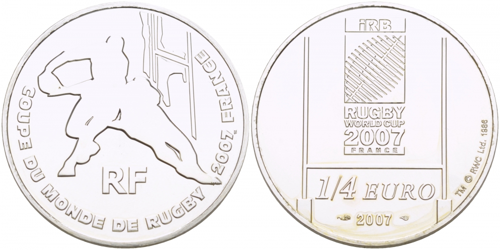 Франция 1/4 евро 2007 Чемпионат мира по регби KM 1483 серебро BUNC 1084-7-12