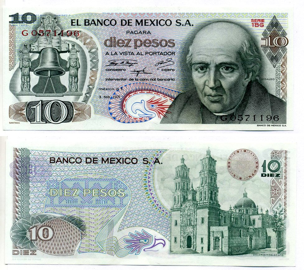 Мексика 10 песо 1971 3 февраля 1971 Pick 63d(4) бумага UNC (пресс) 2196-20-1-1