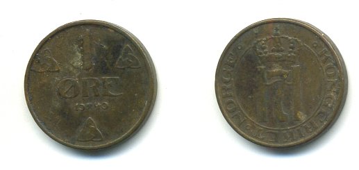 НОРВЕГИЯ 1 ЭРЕ 1940 KM 367 бронза 04-1021