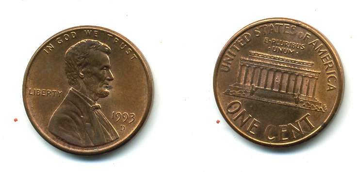 США 1 цент 1993 D, Авраам Линкольн KM 201b цинк плакированный медью 46-846