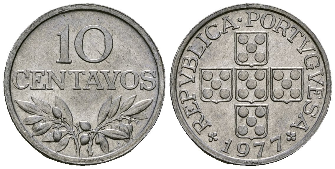Португалия 10 сентаво 1977 KM 594 алюминий 4164-1064