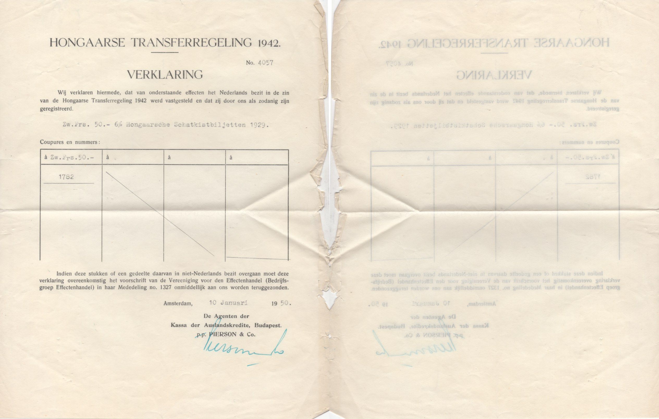 Нидерланды выписка по акциями 1950 бумага 5554-36-1