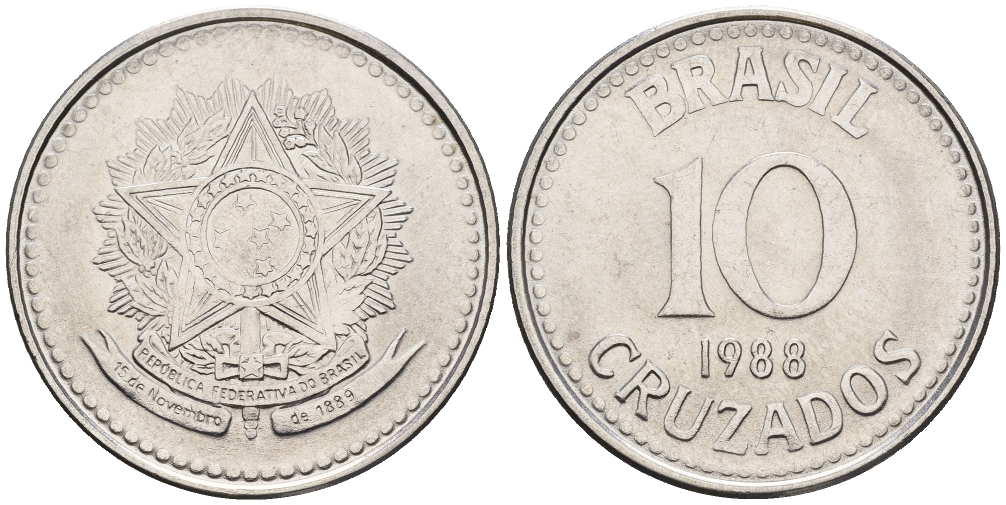 Бразилия 10 крузадо 1988 реформа 1986-1989 KM 607 нержавеющая сталь 87-553