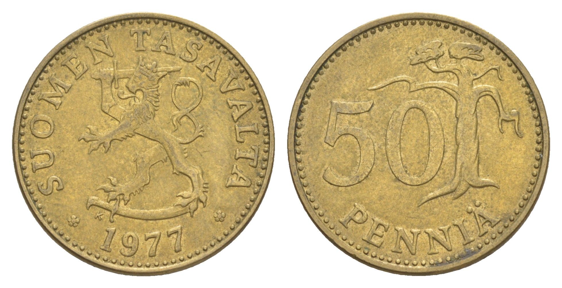 Финляндия 50 пенни 1977 KM 48 алюминиевая бронза 4648-511