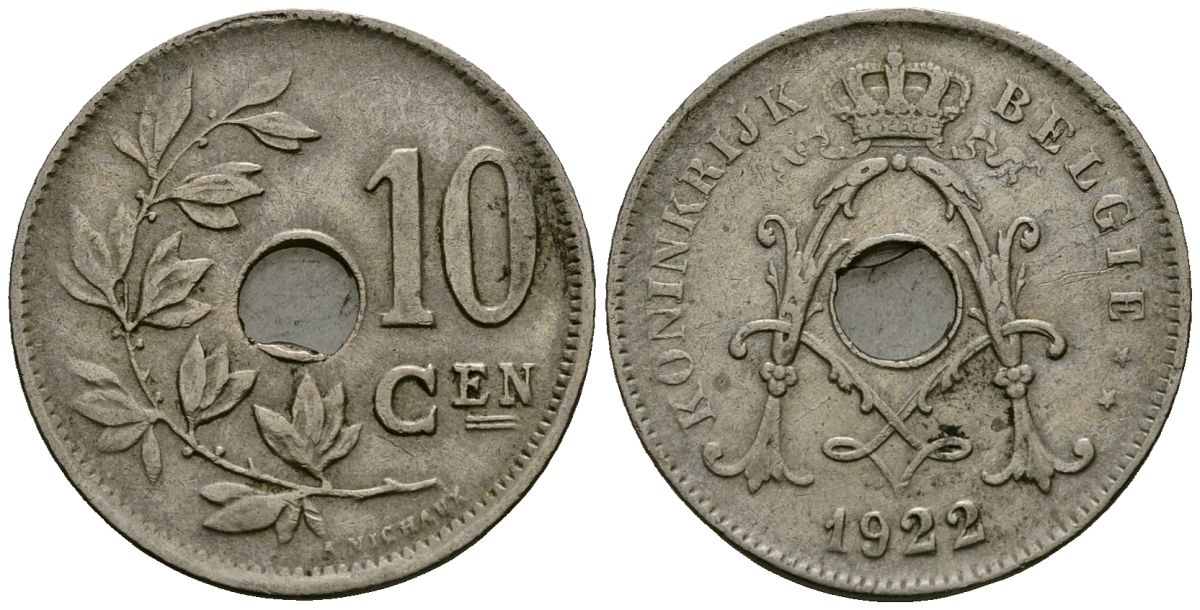 Бельгия 10 сантимов 1922 Belgie KM 86 медно-никель 4172-642