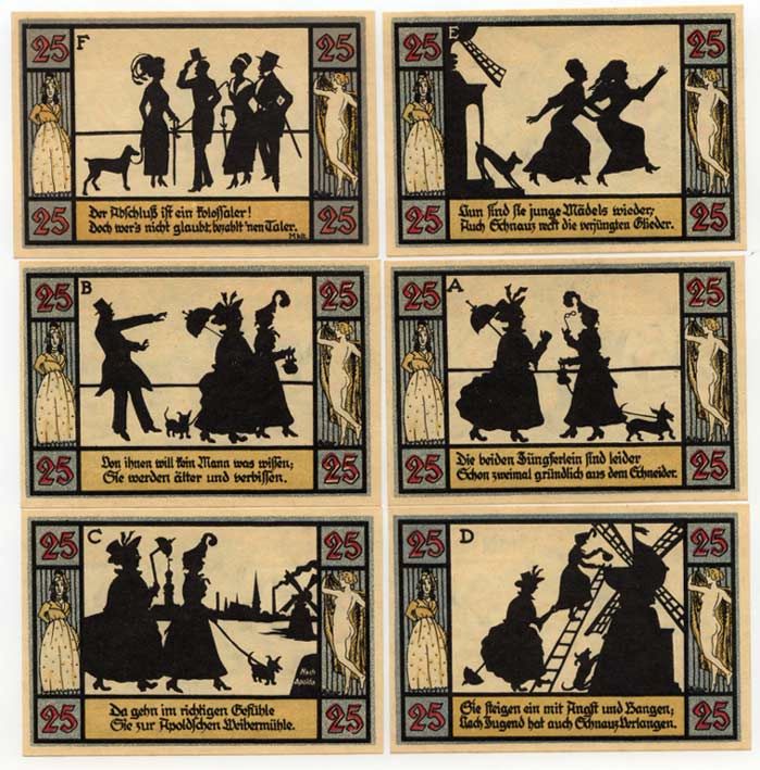 АПОЛЬДА 6х25 ПФЕННИГОВ 1921 ДАМЫ бумага UNC (пресс) 70-2211