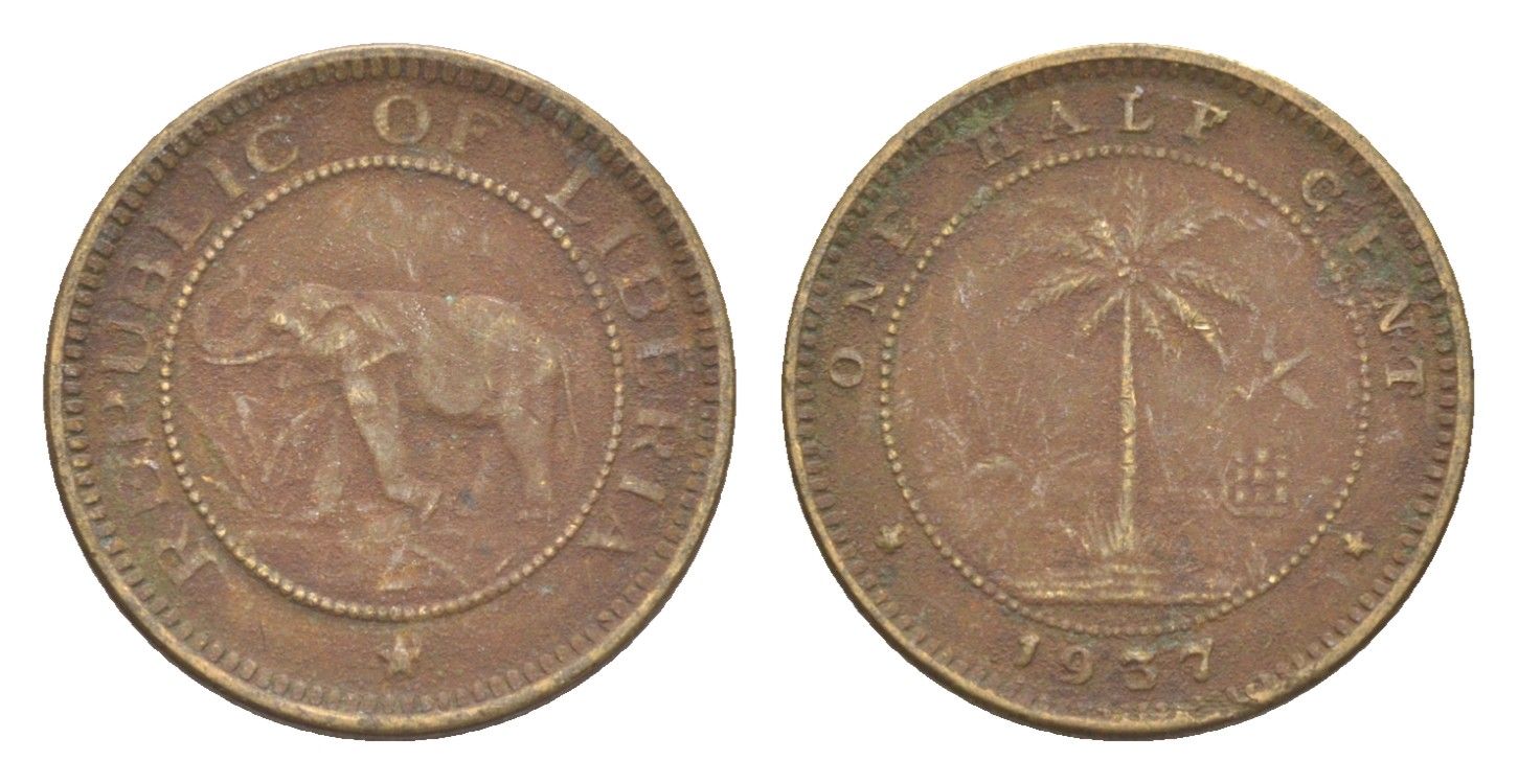 Либерия 1/2 цента 1937 KM 10 латунь 4614-834