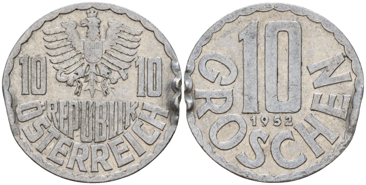 Австрия 10 грошей 1952 KM 2878 алюминий 4142-1023
