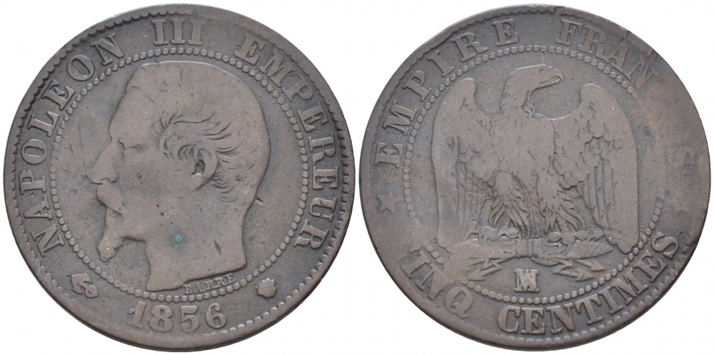ФРАНЦИЯ 5 САНТИМОВ 1856 MA, НАПОЛЕОН III (1852-1870) KM 777.6, LA FRANC 116.35 бронза 4448-1245