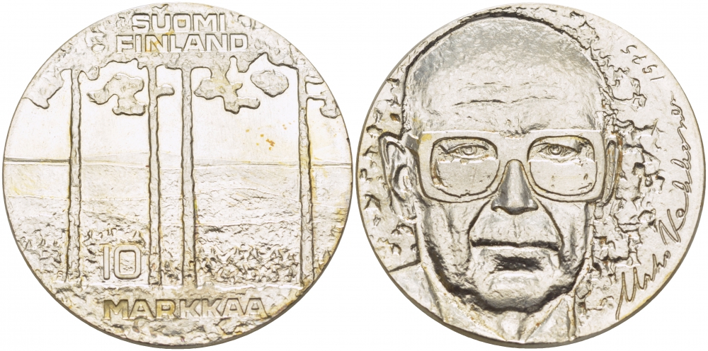Финляндия 10 марок 1975 S-H, 75 лет президенту Урхо Кекконену KM 54 серебро UNC 1515-1515