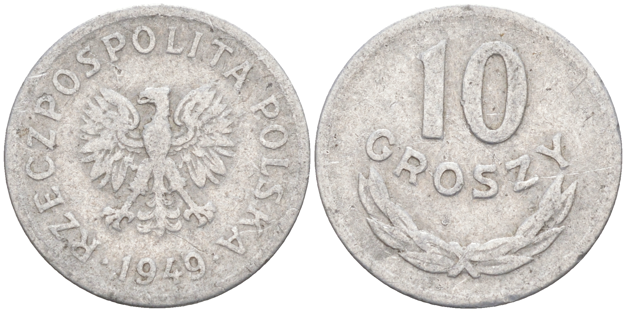 ПОЛЬША 10 ГРОШЕЙ 1949 KM 42а алюминий 187-911