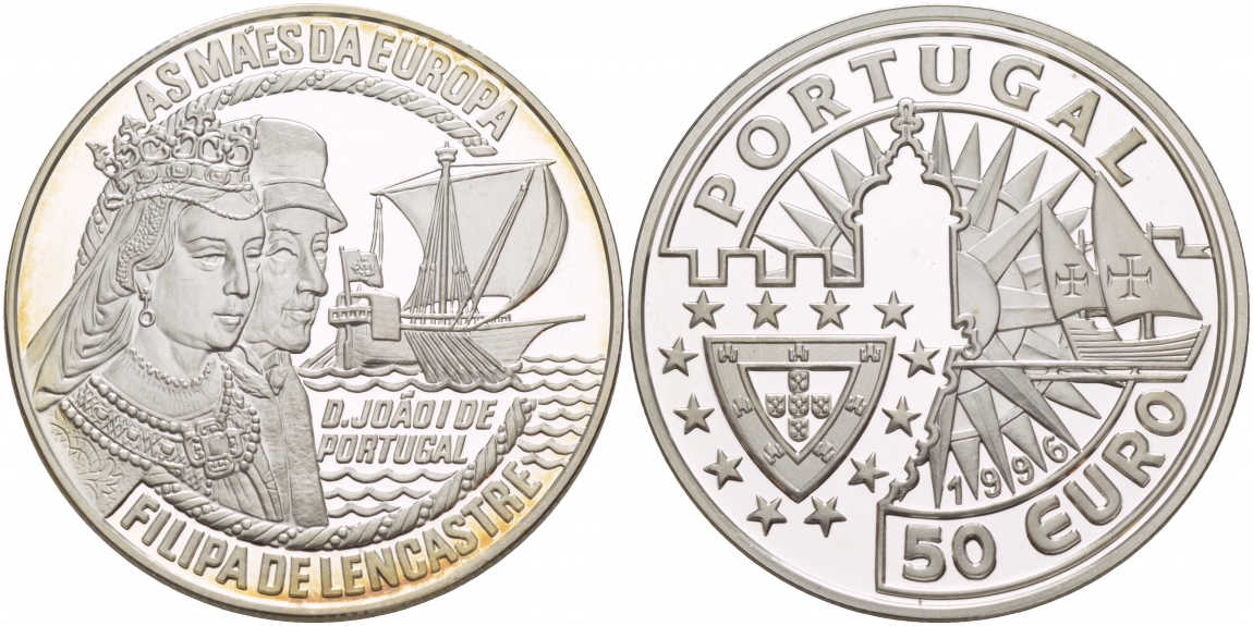 ПОРТУГАЛИЯ 50 ЕВРО 1996 ФИЛИПП ЛАНКАСТЕР И ДЖУДИТ серебро PROOF 00-00