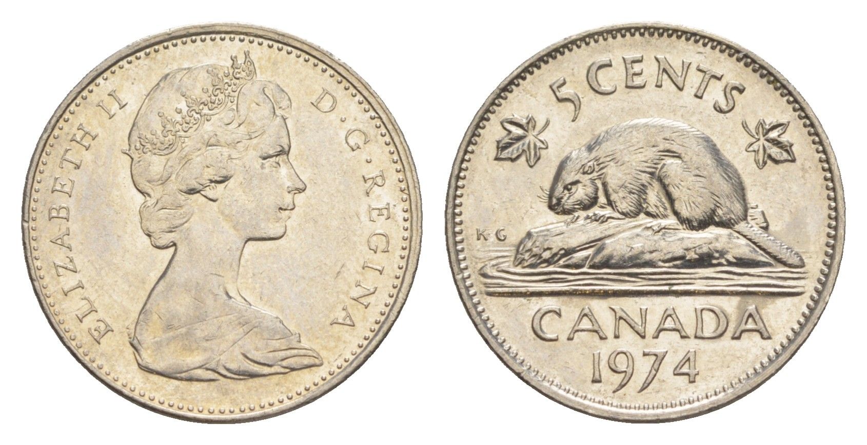 Канада 5 центов 1974 Елизавета II (1952-2022), бобр KM 60.1 никель 4636-569