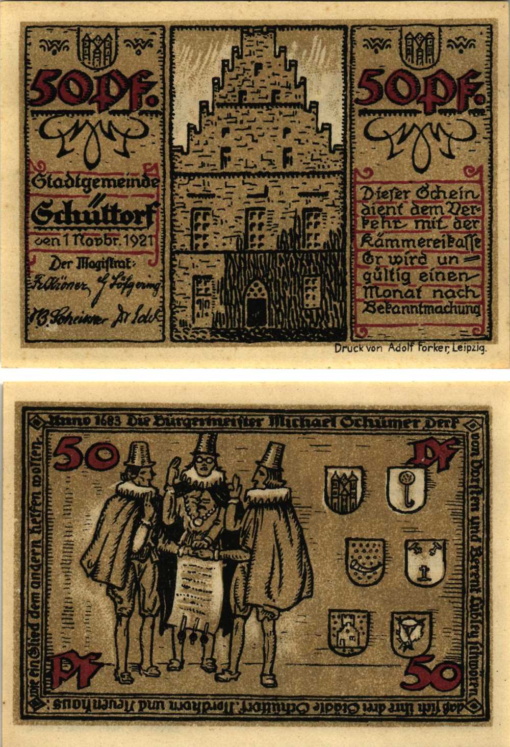 ШЮТТОРФ 50 ПФЕННИГОВ 1921 НОТГЕЛЬД, 1 НОЯБРЯ 1921, ЗЕМЛЯ НИЖНЯЯ САКСОНИЯ Grabowski 1202.1 бумага 8608-13-1-1