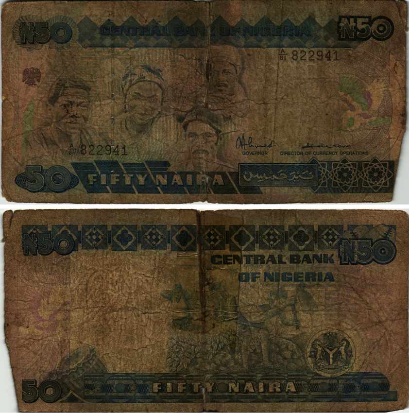 Нигерия 50 найра ND (1991-2000) жители Нигерии, подпись 8 Pick 27 a бумага 6299-66-3-1