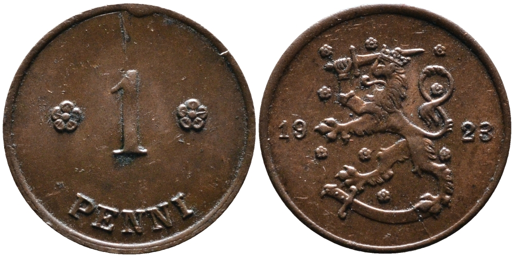 ФИНЛЯНДИЯ 1 ПЕННИ 1923 KM 23 медь 4387-369