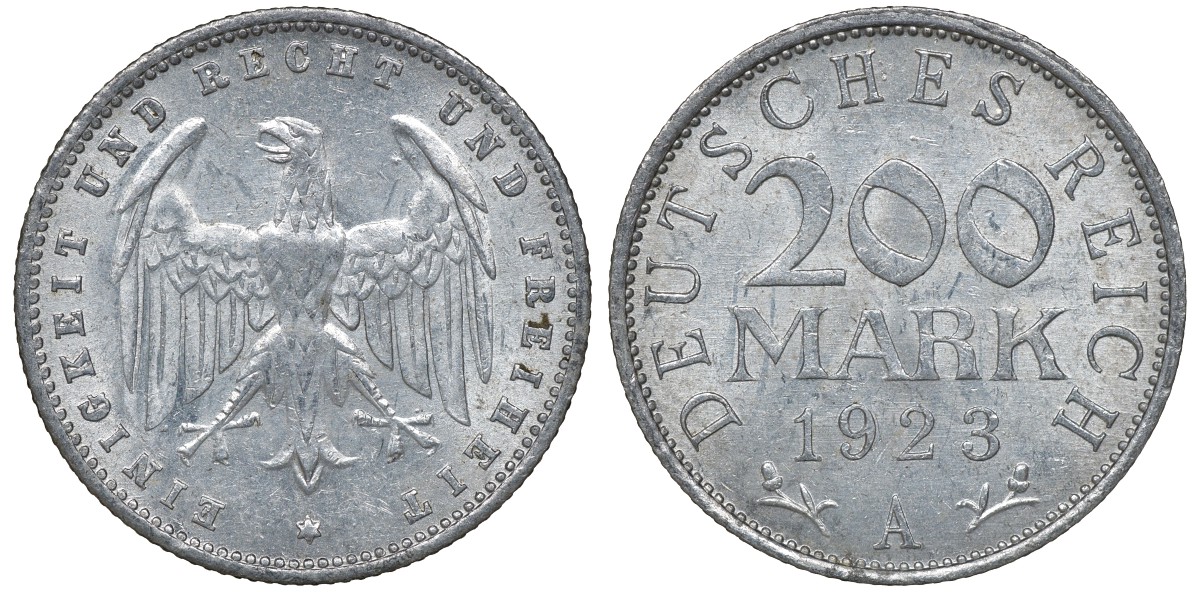 Германия 20 марок 1923 A KM 35, J. 304, Weege 22 алюминий 4163-453