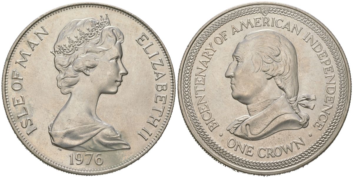 Остров Мэн 1 крона 1976 200 лет независимости США, Джордж Вашингтон KM 37 медно-никель BU 00-1067-2-12