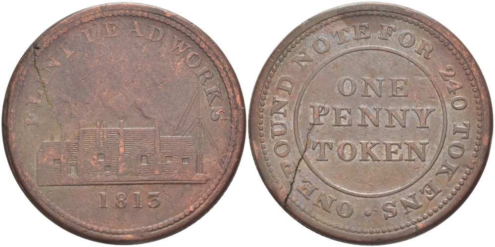 Великобритания 1 пенни 1813 Уэльский Флинт (Флинтшир), кремень, свинцовые работы Withers 1313 медь 1518-1512