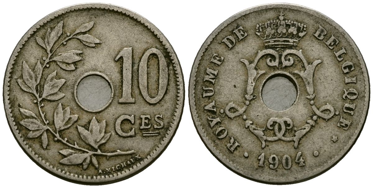 Бельгия 10 сантимов 1904 Belgique KM 52 медно-никель 4172-814