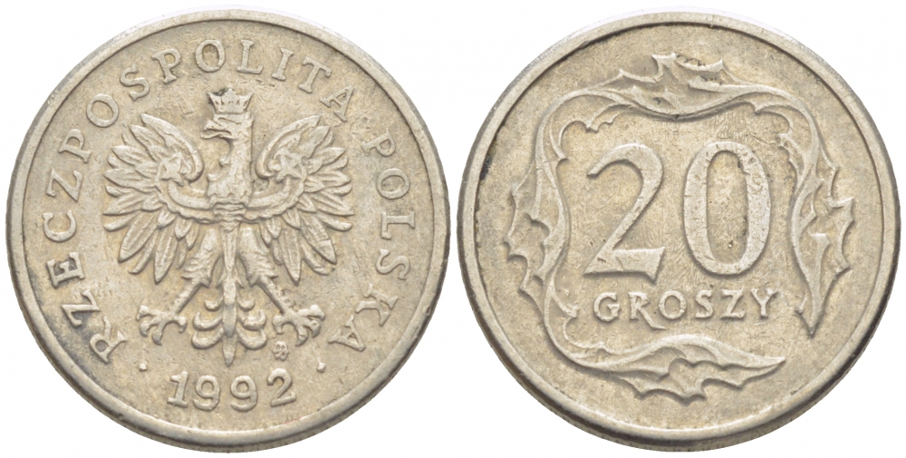 ПОЛЬША 20 ГРОШЕЙ 1992 MW KM 280 медно-никель 112-1249