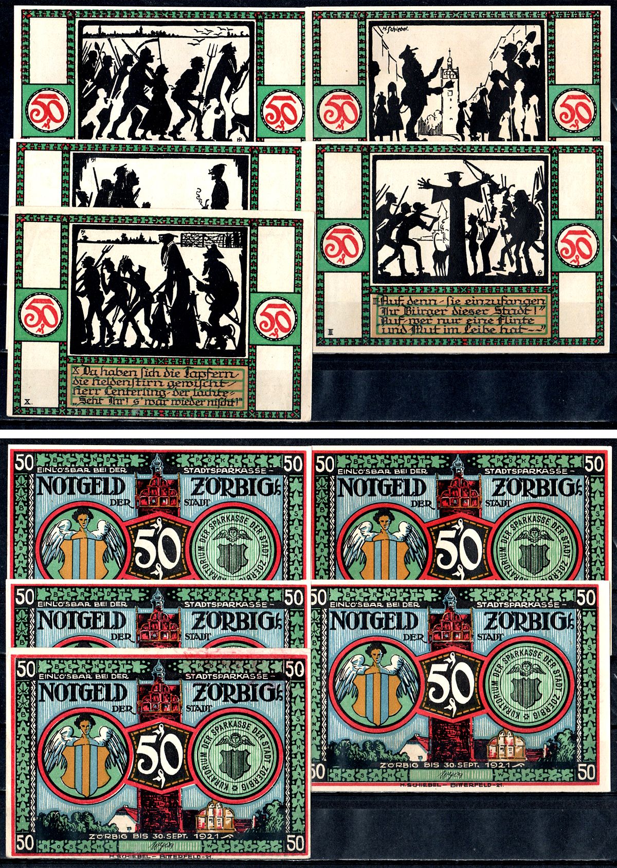 Цёрбиг (Пруссия, Саксония) набор из 5 нотгельдов 1921 2193-40-2-1