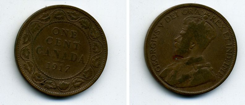 КАНАДА 1 ЦЕНТ 1917 ГЕОРГ V медь 56-1113