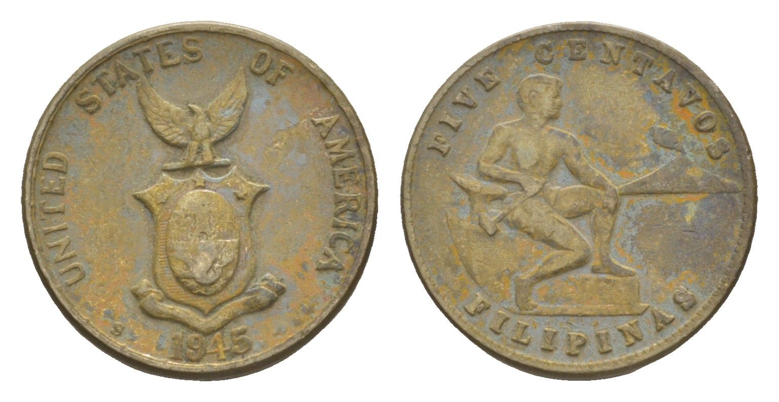 Филиппины 5 сентаво 1945 Администрация США KM 180a медно-никель 4655-645