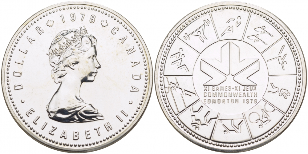 Канада 1 доллар 1978 11-е игры стран содружества в Эдмонтоне KM 121 серебро UNC 1082-2-32