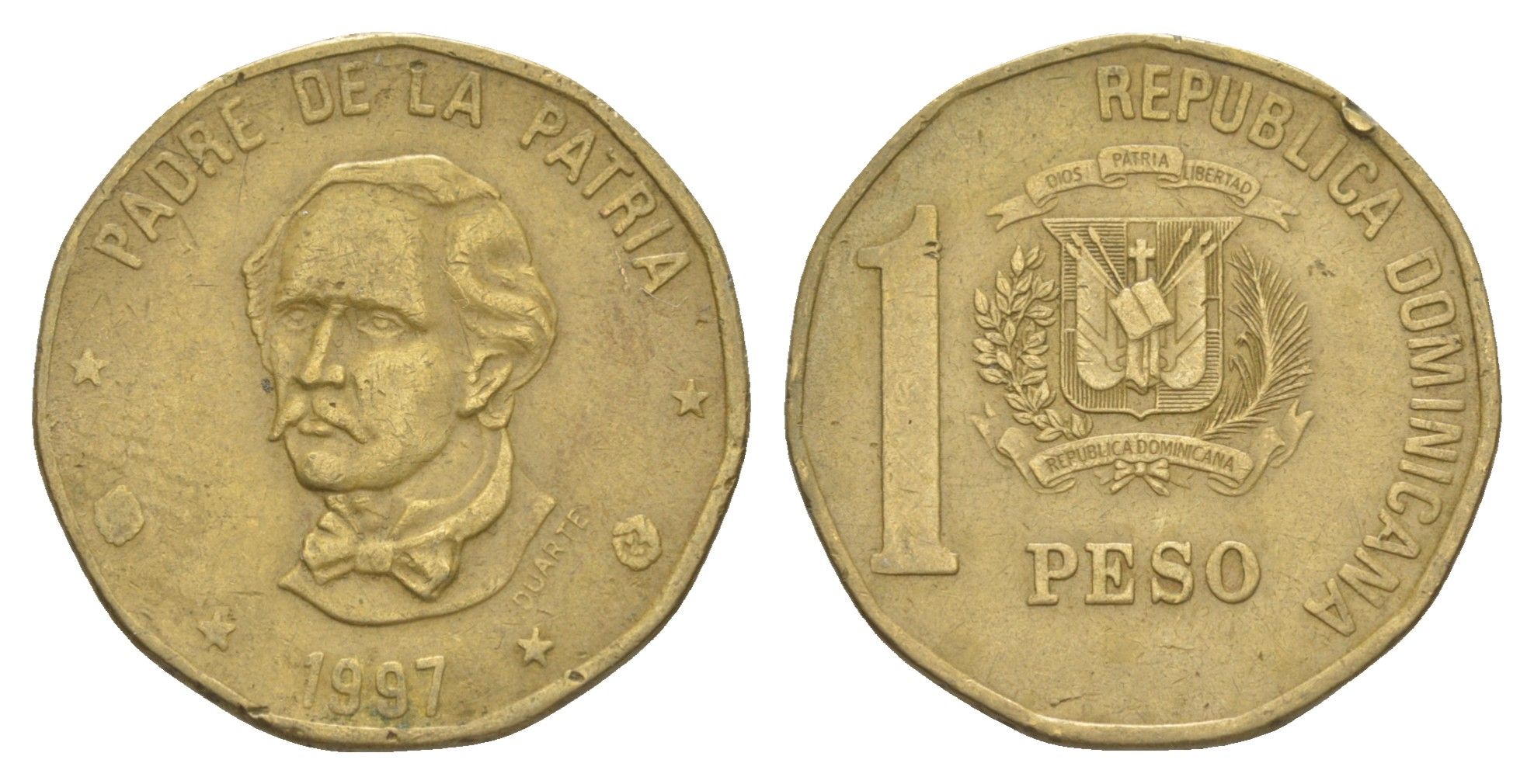 Доминиканская Республика (Доминикана) 1 песо 1997 KM 80.2 латунь 4519-215