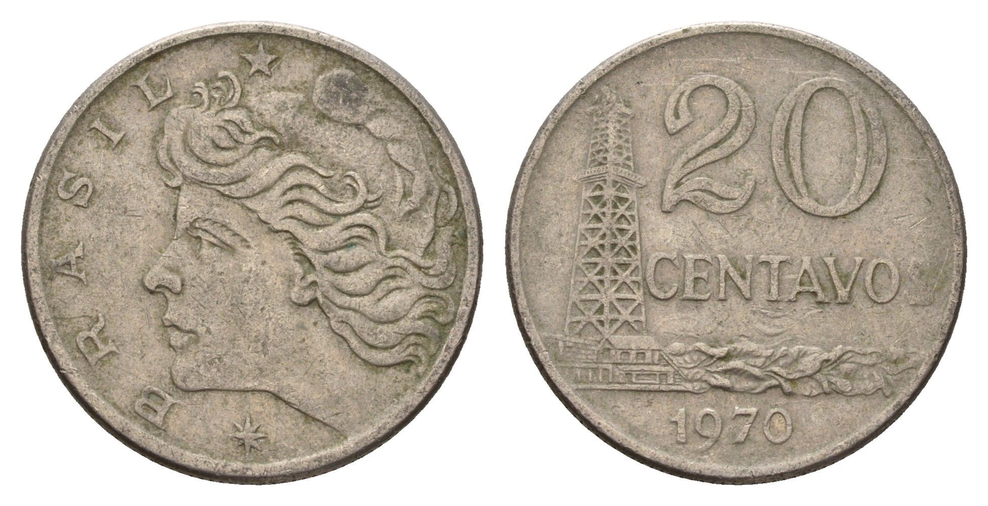 Бразилия 20 сентаво 1970 год-тип KM 579.2 медно-никель 4561-326