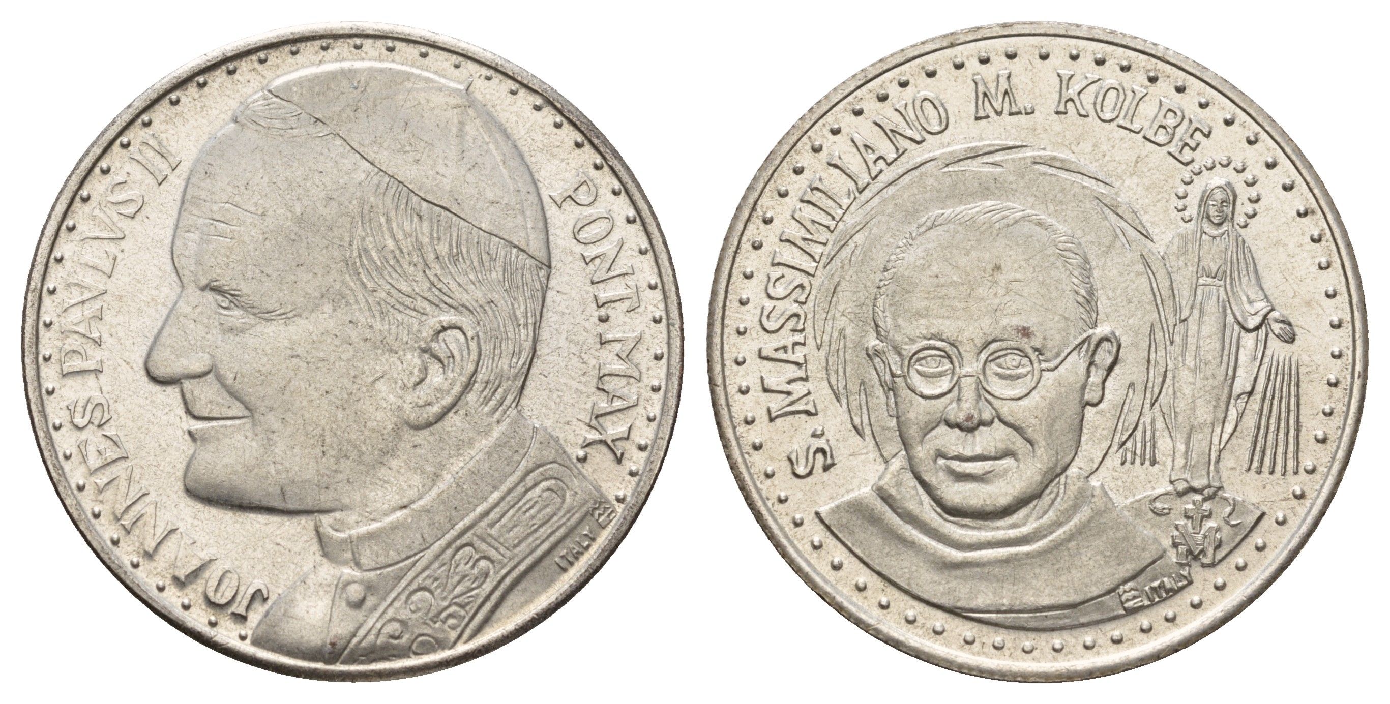 Ватикан медаль в честь причисления Максимилиана Кольбе к лику святых ND (1978) Иоанн Павел II, диаметр 35 мм, вес 15,9 гр медно-никель плакированный серебро 4667-1225