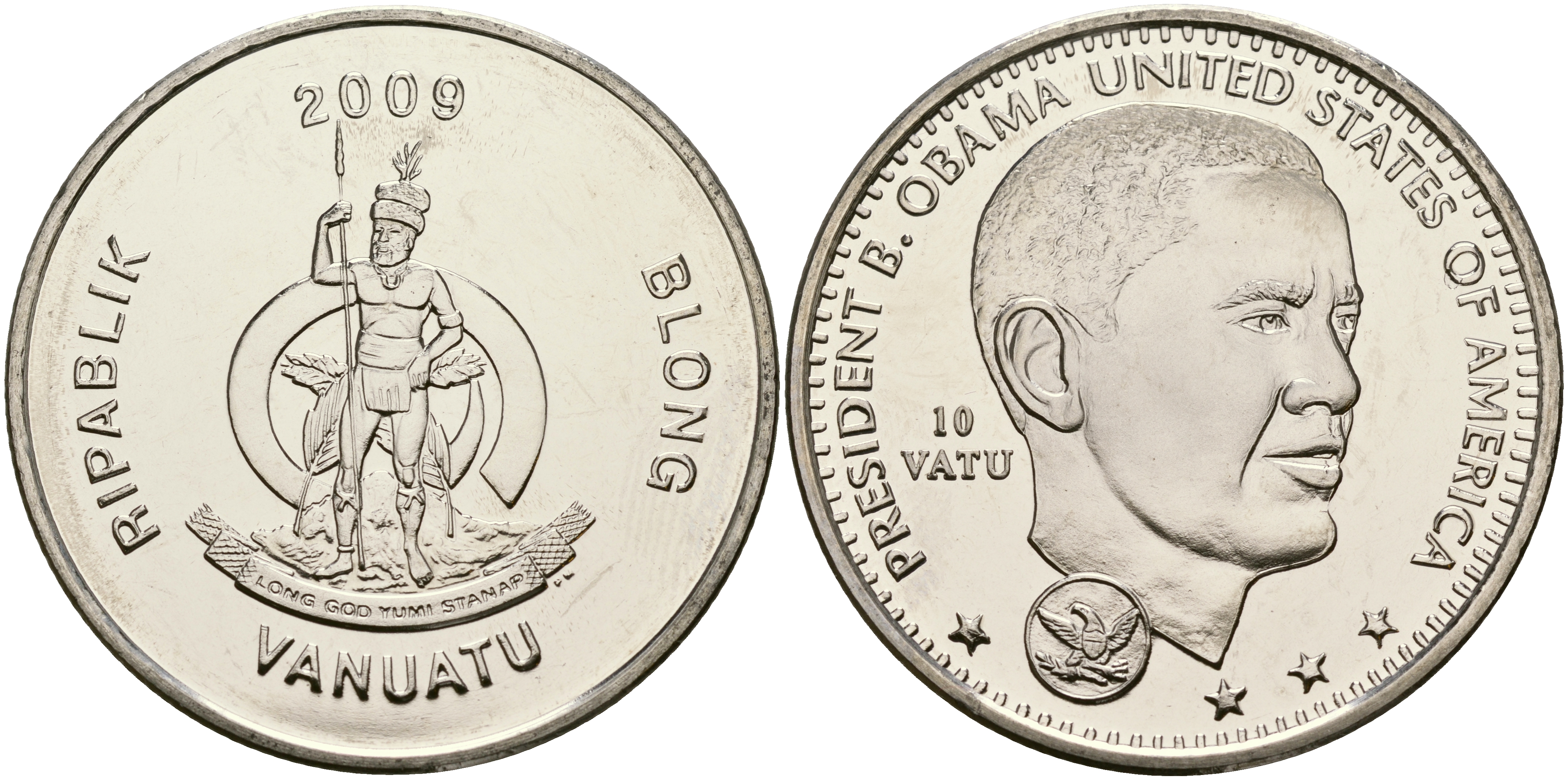 Вануату 10 вату 2009 президент Обама KM 51 медно-никель UNC 118-321