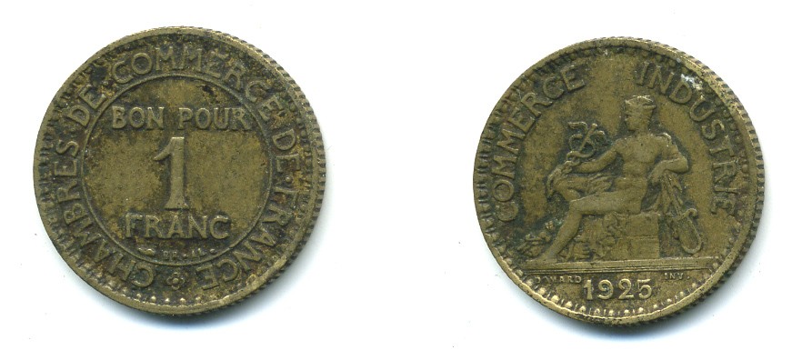 ФРАНЦИЯ 1 ФРАНК 1925 KM 876 алюминиевая бронза 84-425