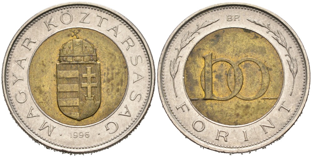 Венгрия 100 форинтов 1996 ВР KM 721 биметалл 4556-1133