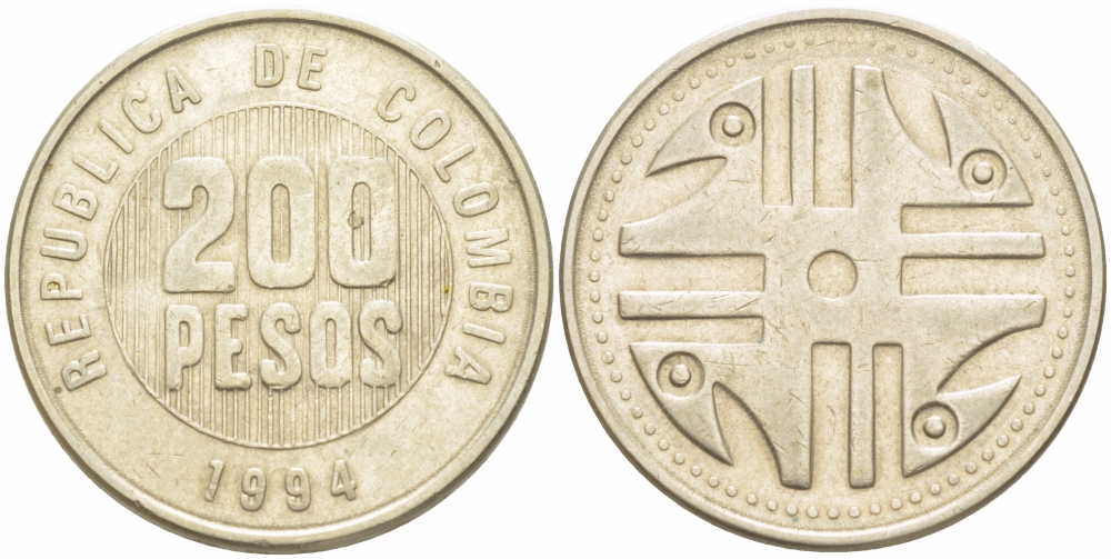 КОЛУМБИЯ 200 ПЕСО 1994 KM 287 медь никель цинк 213-743