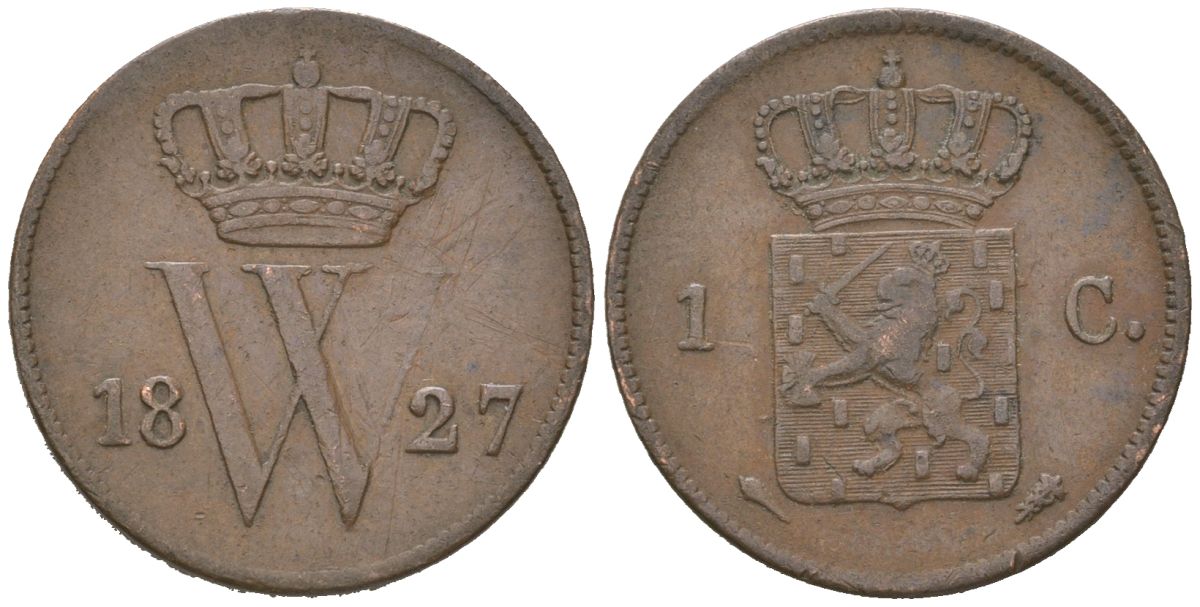 Нидерланды 1 цент 1827 Виллем I (1815-1840) KM 47 медь 4181-361