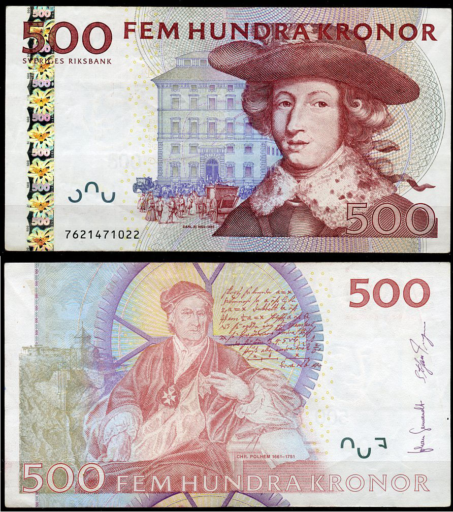 Швеция 500 крон 2007 Карл XI, Кристофер Польхаммар Pick 66 c  бумага 451-475-2