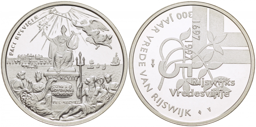 НИДЕРЛАНДЫ МЕДАЛЬ 1997 300 ЛЕТ РИСВИГСКОМУ МИРНОМУ ДОГОВОРУ серебро PROOF 1082-1-55