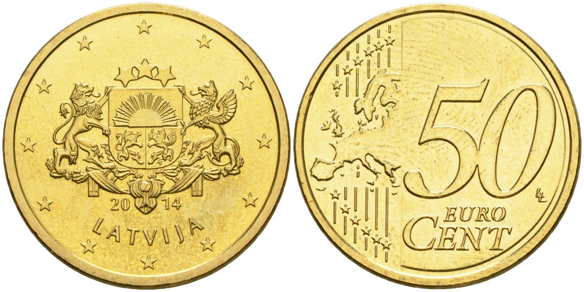 Латвия 50 евроцентов 2014 KM 155 нордик UNC 4364-1515