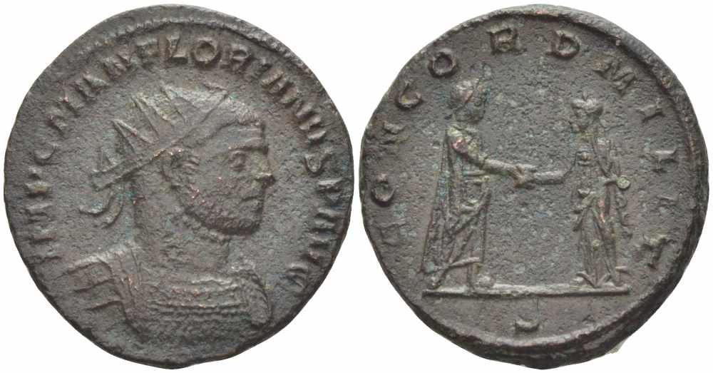 Римская Империя аврелианиан 276 Флориан CONCORD MILIT Сисция Good Very fine RIC 57 var бронза 1073-17-52