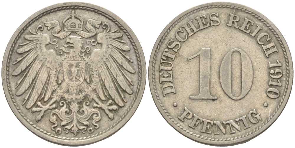 ГЕРМАНИЯ 10 ПФЕННИГОВ 1910 G KM 12, J. 13 медно-никель 31-1115